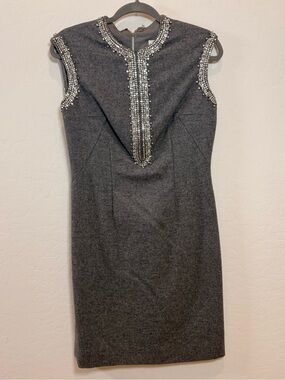 Vintage Montaldos Embellished Gray Wool-Blend Vest with Crystal Trim
